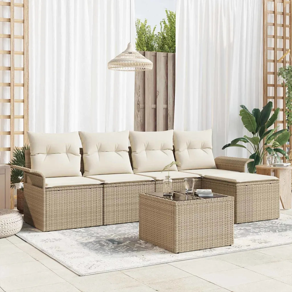 Divano da esterno con cuscino 6 pcs Beige polyrattan 3345331