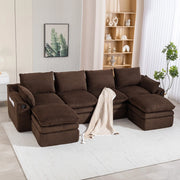 Divano modulare a 4 posti con pouf - Zephmum - Marrone, cuscini inclusi, 3 strati schiuma