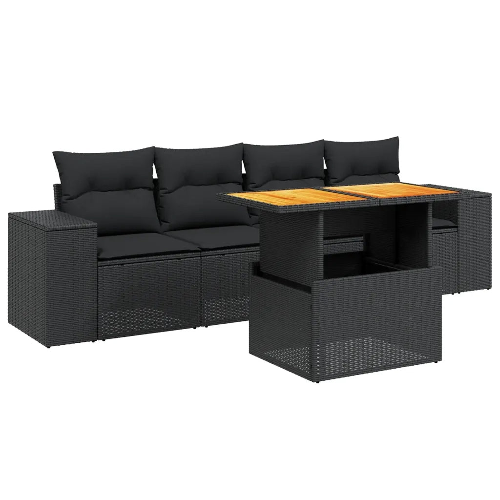 Set Divani da Giardino 5 pz con Cuscini in Polyrattan Nero 3272511