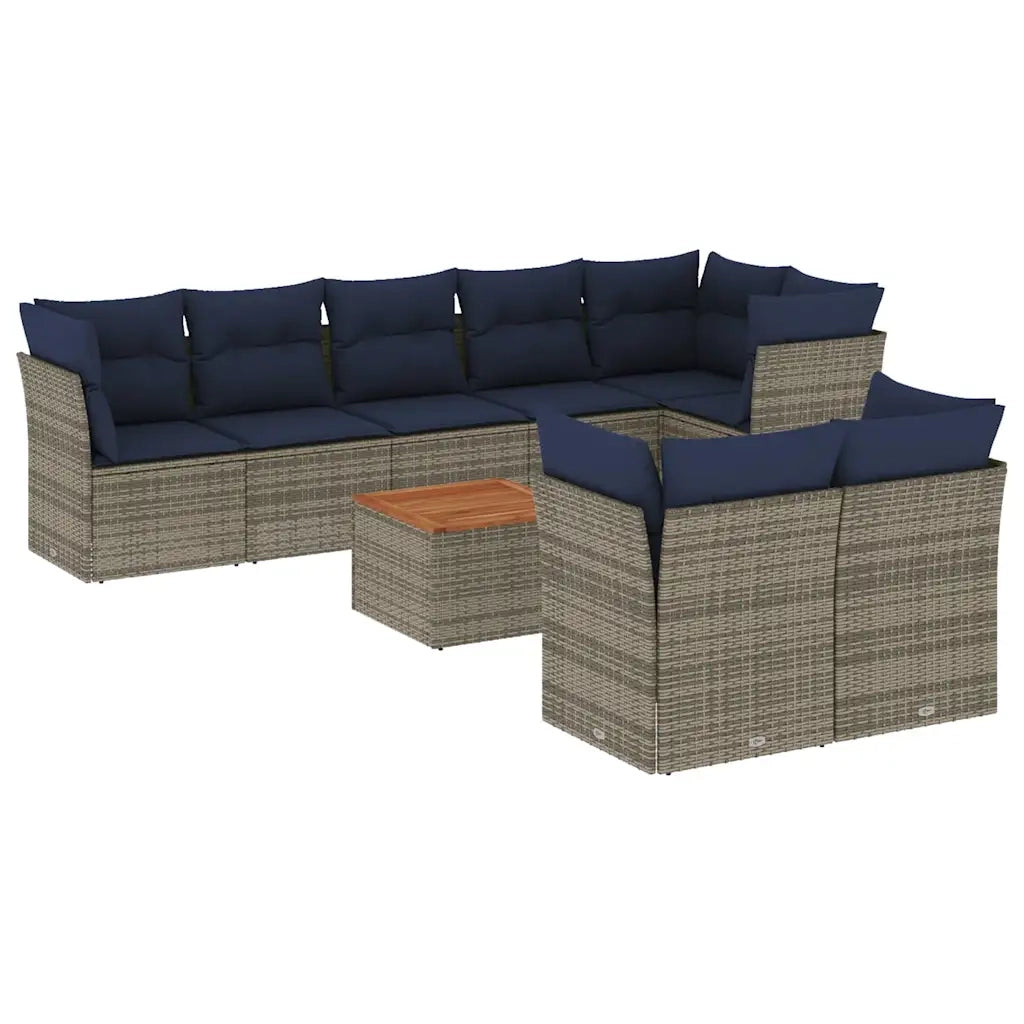 Set Divani da Giardino 9 pz con Cuscini Grigio in Polyrattan 3256068