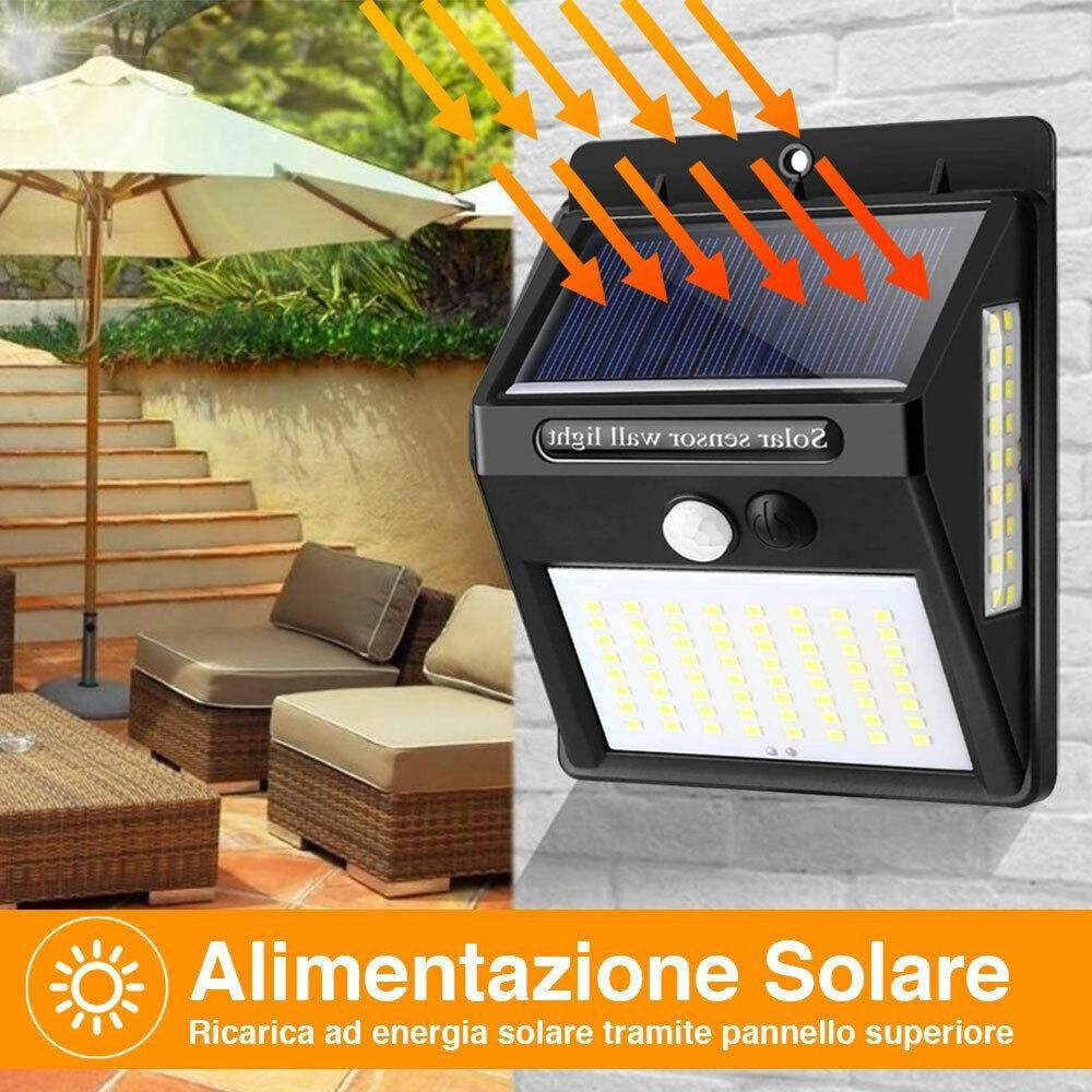Trade Shop - Set 2pz Lampada Faro Led Solare Faretto Sensore Movimento Luce Esterno Giardino -