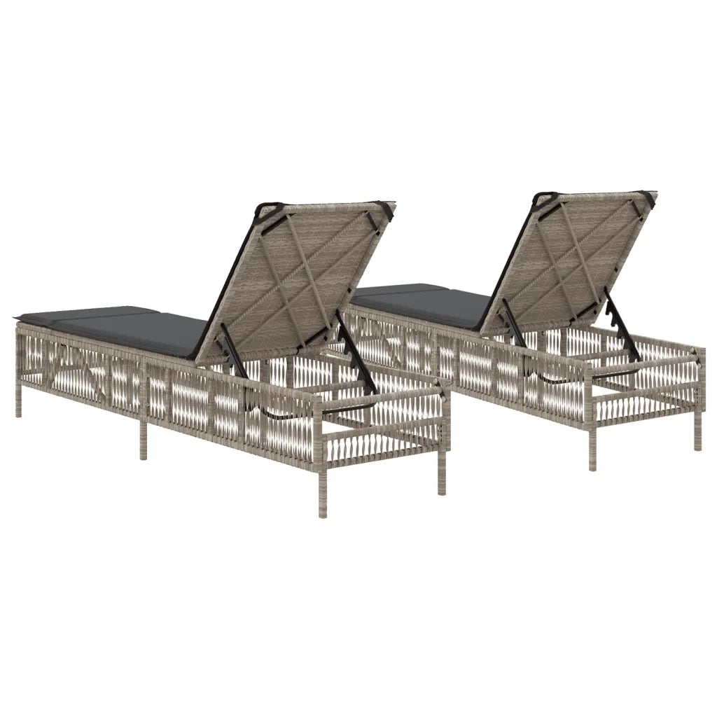 Lettino Prendisole 2 pz con Cuscini Grigio Chiaro in Polyrattan 3261601