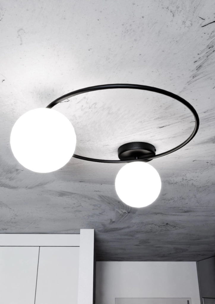 Plafoniera Emibig SOPRA 2xE14 nero con diffusori bianchi
