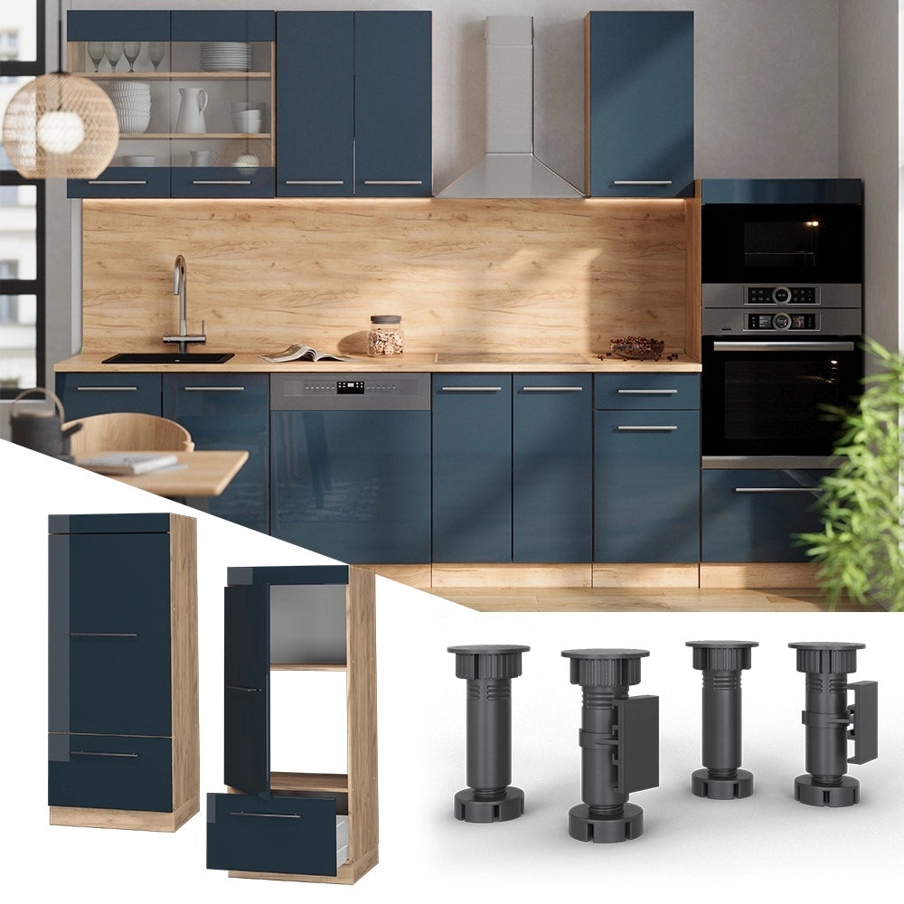 Mobile cucina microonde Fame-Line Blu scuro lucido/Rovere dorato 60 cm Vicco