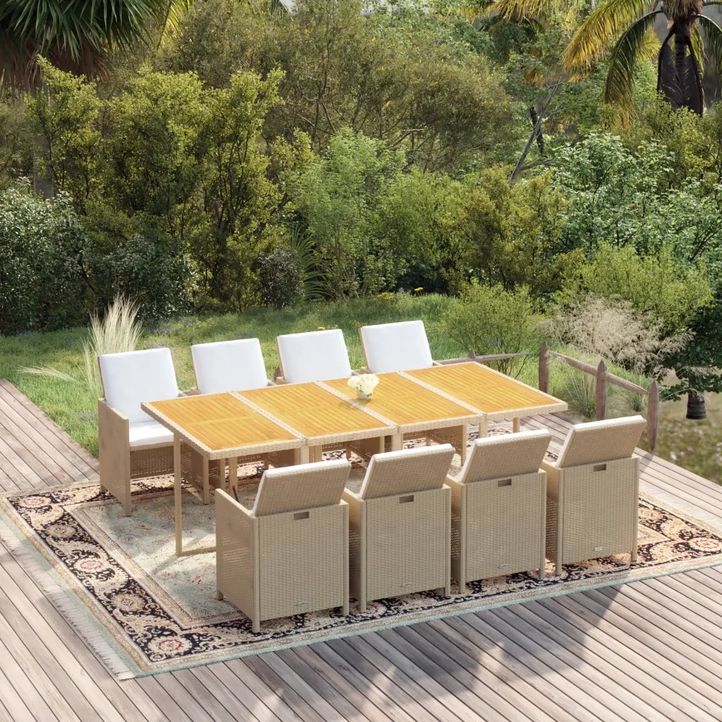Set da Pranzo da Giardino 9 pz con Cuscini in Polyrattan Beige 3095581