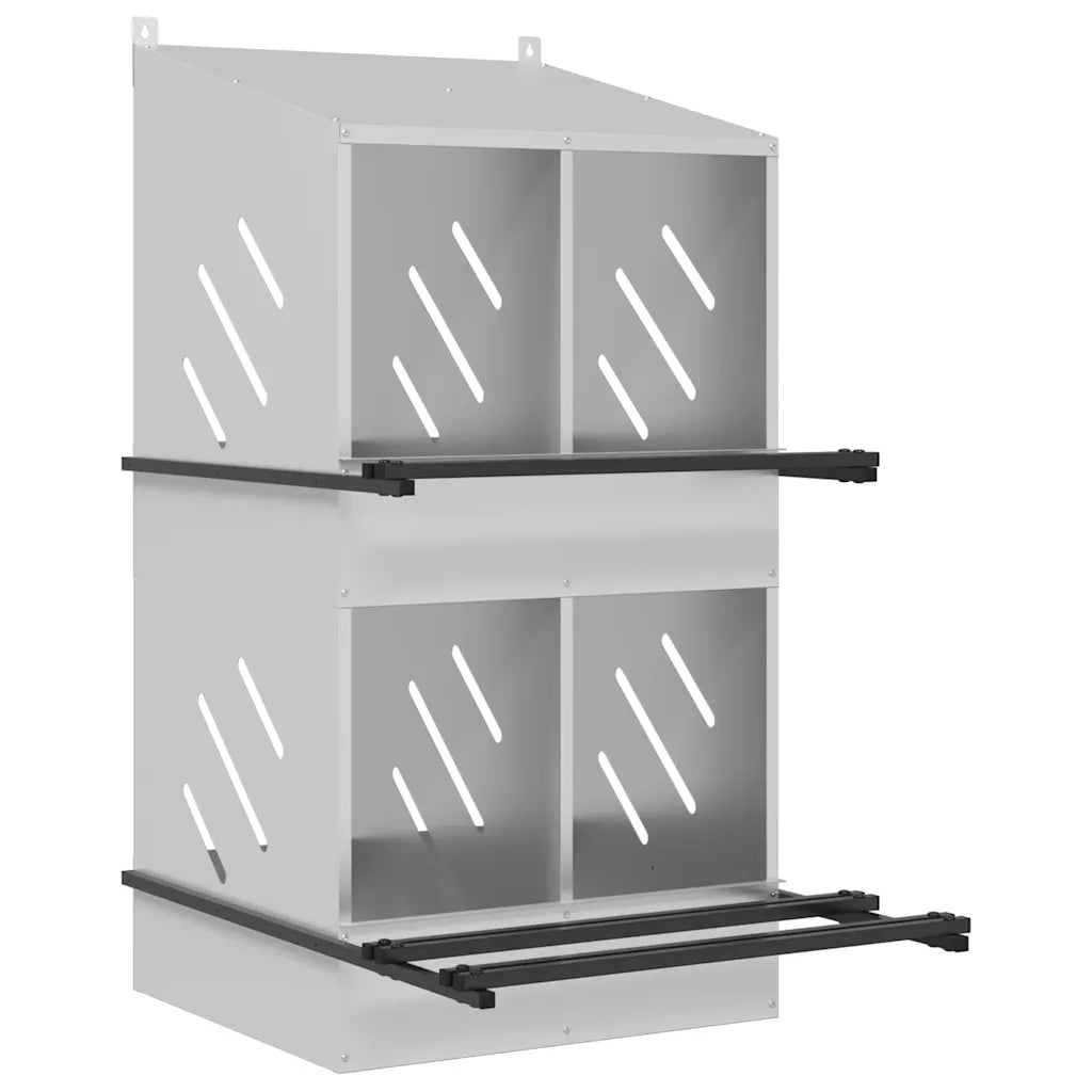 Nido per Polli con 4 Scomparti in Metallo Galvanizzato Argento 864354