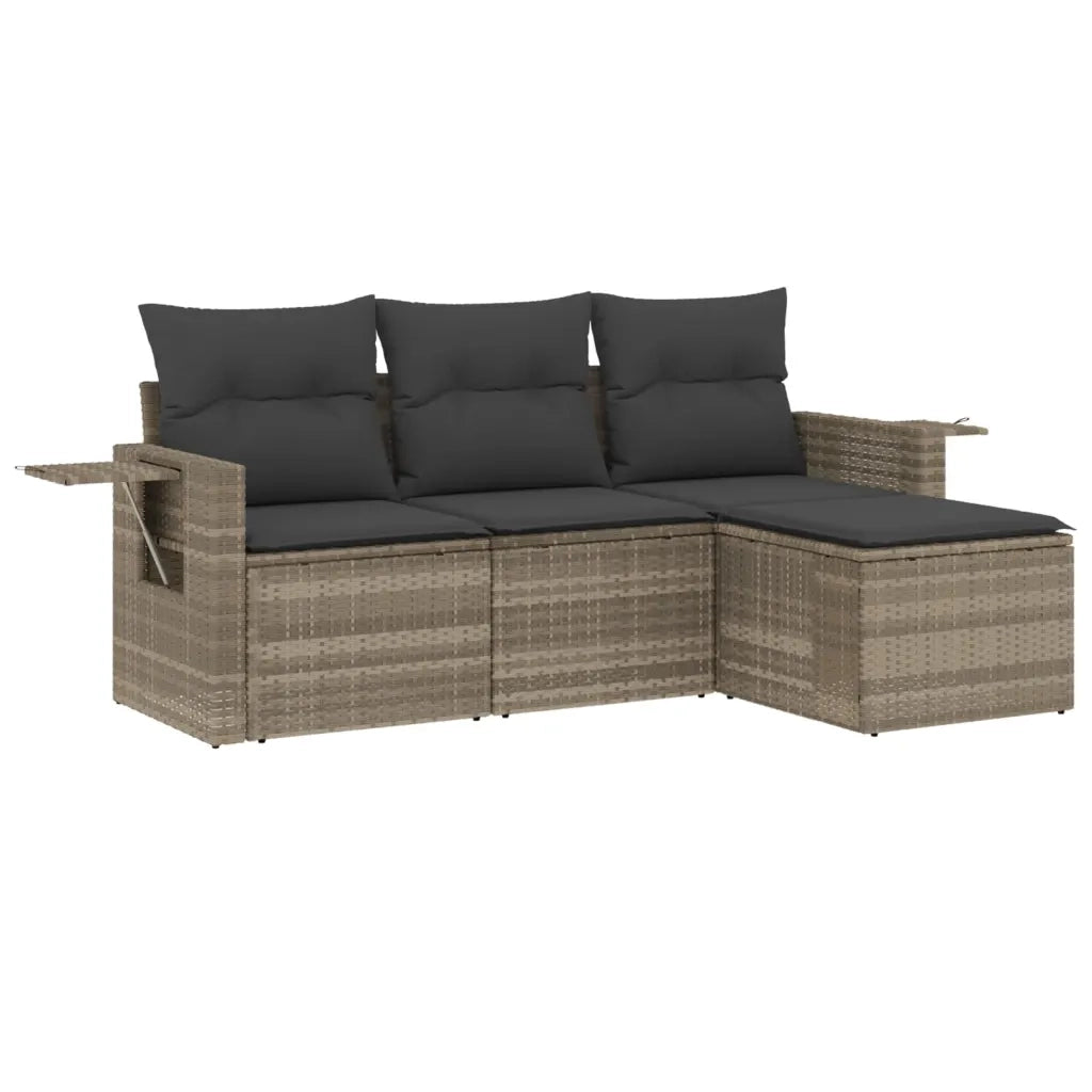 Set Divano da Giardino 4pz con Cuscini Grigio Chiaro Polyrattan
