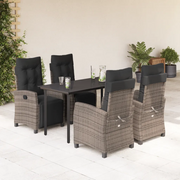 Set da Pranzo da Giardino 5 pz con Cuscini in Polyrattan Grigio