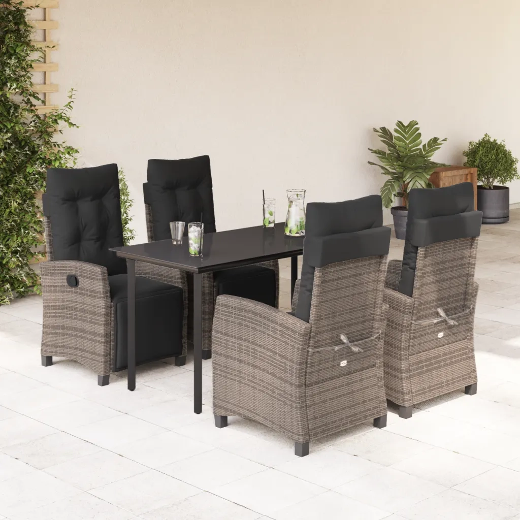 Set da Pranzo da Giardino 5 pz con Cuscini in Polyrattan Grigio
