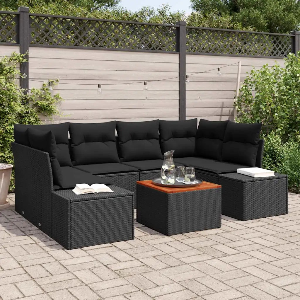 Set Divano da Giardino con archiviazione 7 pcs Nero polyrattan