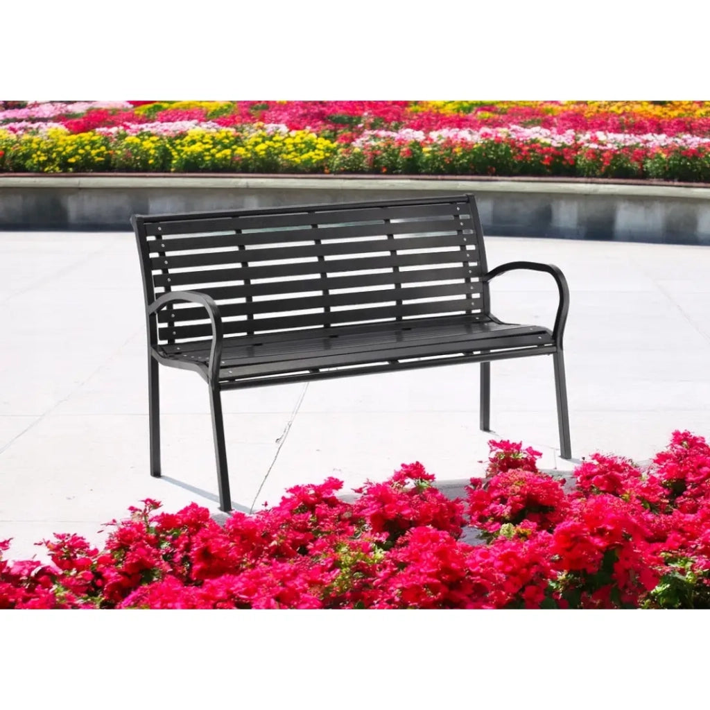 Panchina da esterno MODERNA 125 cm in acciaio e plastica nera design per giardino e terrazza