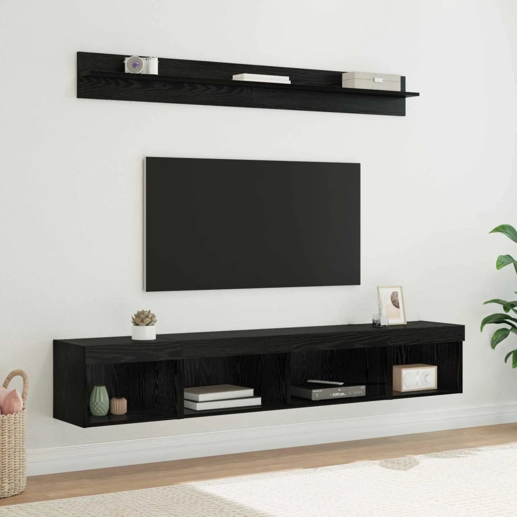Set di Mobiletto da TV a Parete con led 5 pz | Armadietto TV | Mobile Porta TV Rovere Nero