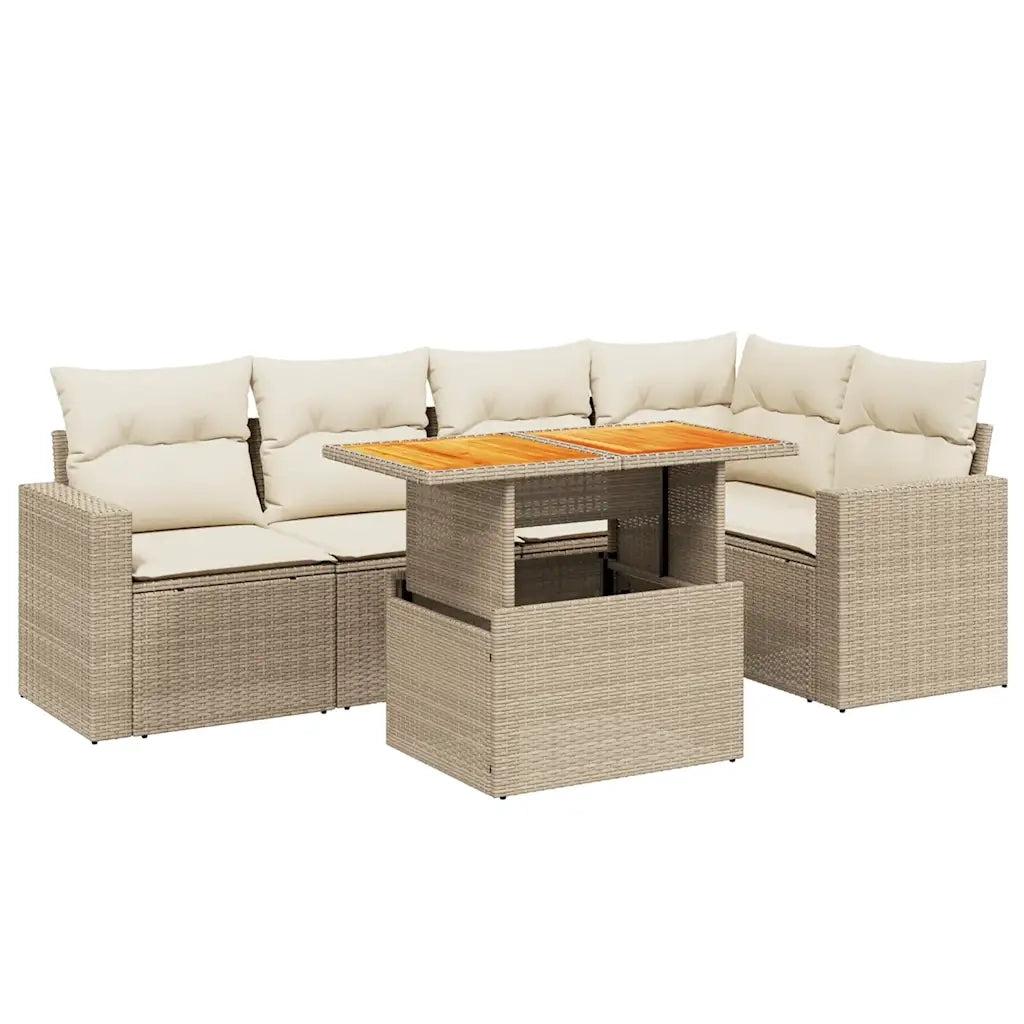 Set Divano da Giardino 6 pz con Cuscini Beige in Polyrattan 3271303