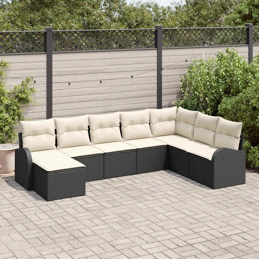 Set Divano da Giardino con cuscino 8 pcs Nero Poly Rattan 3346157
