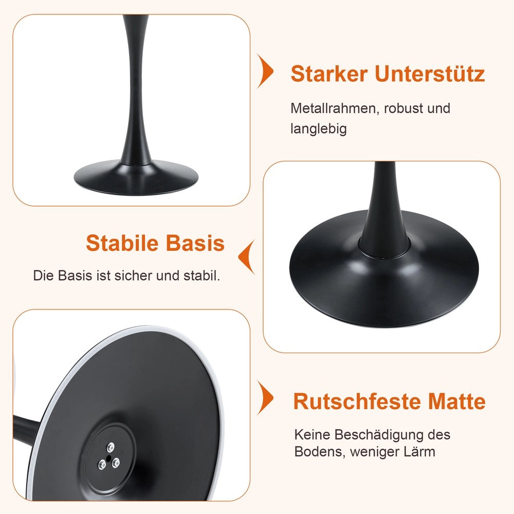 Set Tavolo Rotondo e Sedie da Pranzo ¨C Xylo ¨C Piano MDF, Gambe Metallo Nero, Schienale Rombi