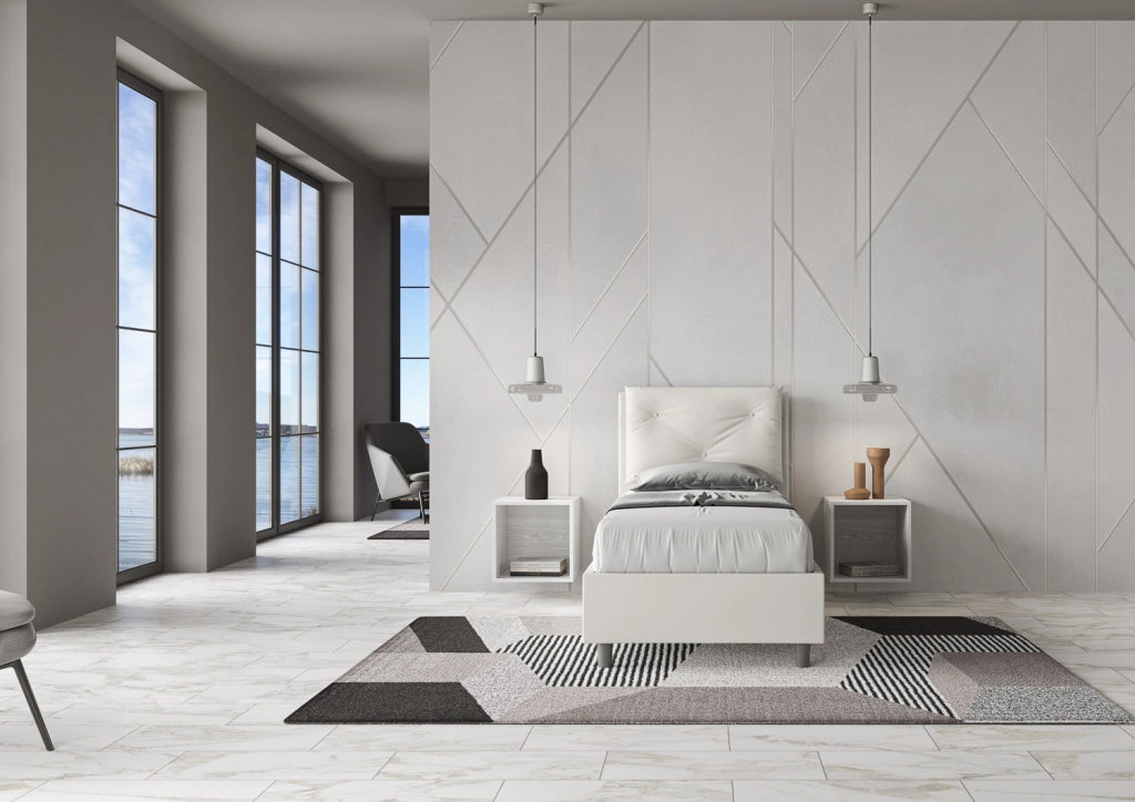 BS COM Letto singolo con rete imbottito 80x200 similpelle bianco