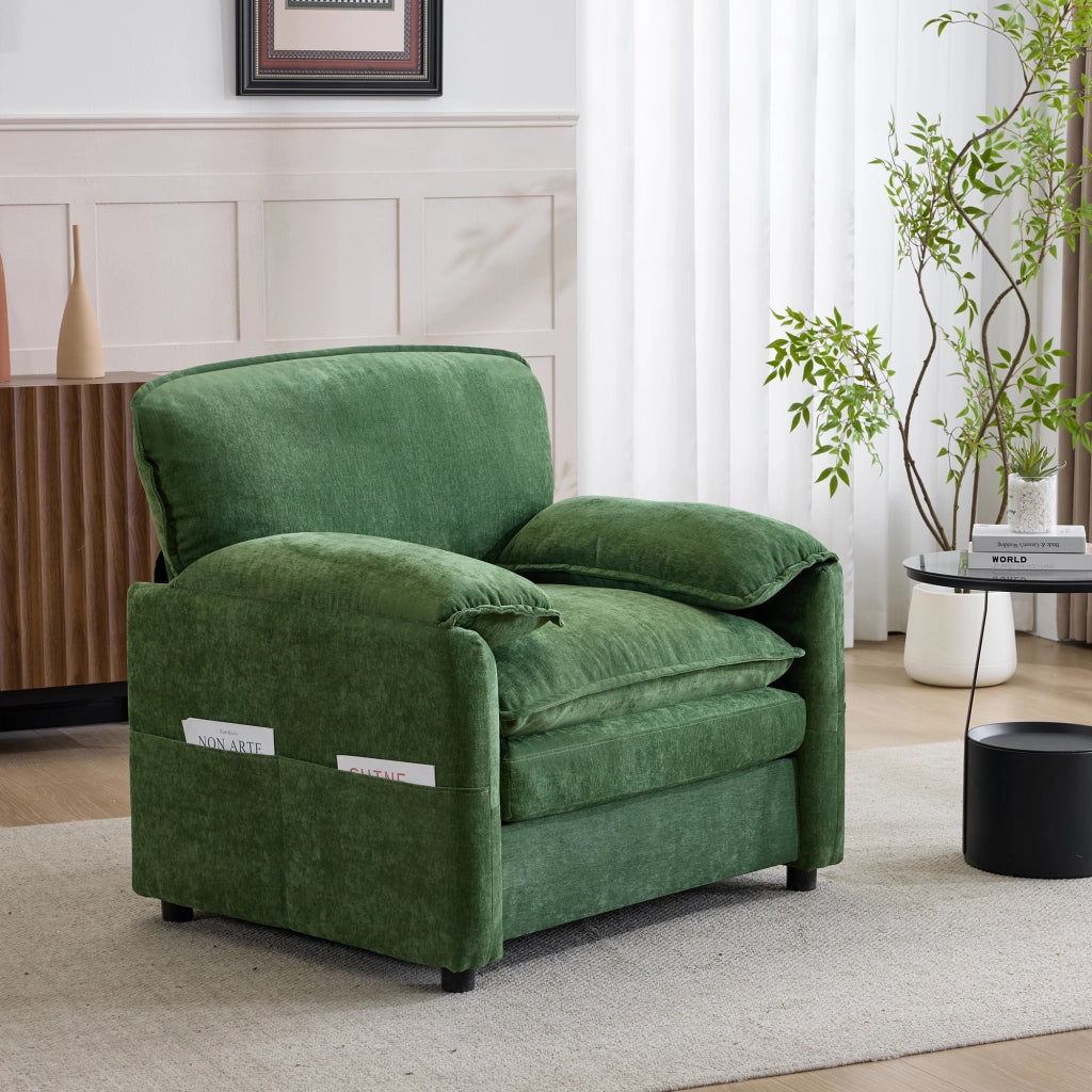 Divano singolo verde retr¨° - Zephmum - Forma semplice con doppia tasca laterale