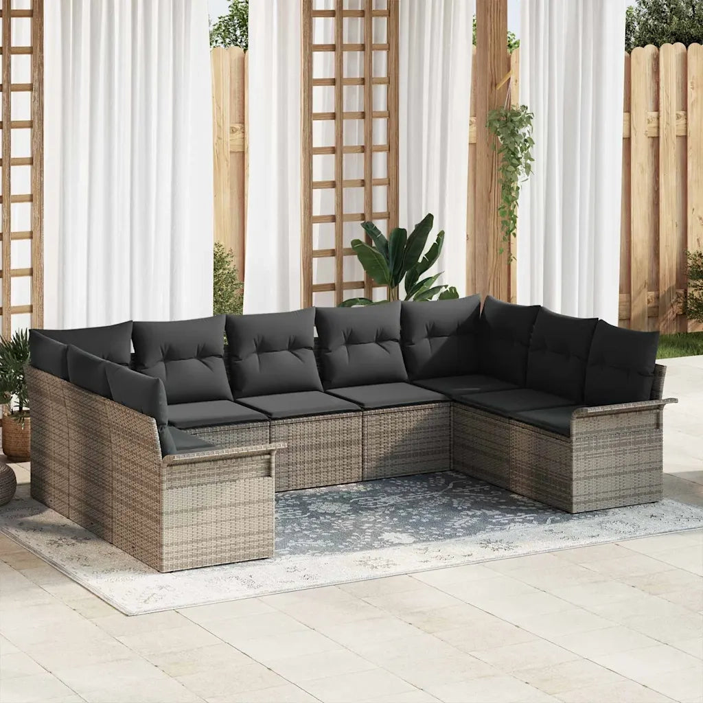 Set Divano da Giardino con cuscino Grigio polyrattan
