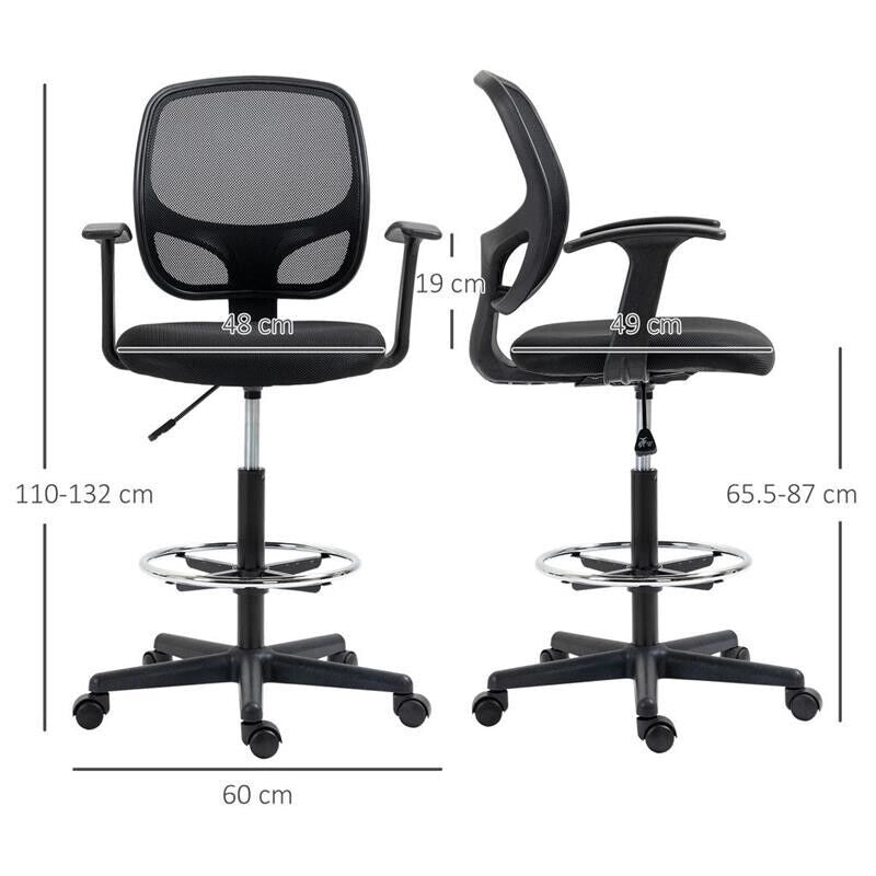 SEDIA DA UFFICIO AD ALTEZZA REGOLABILE CON BRACCIOLI ROTELLE E SEDUTA IMBOTTITA, 60X56X110-132 CM  NERA