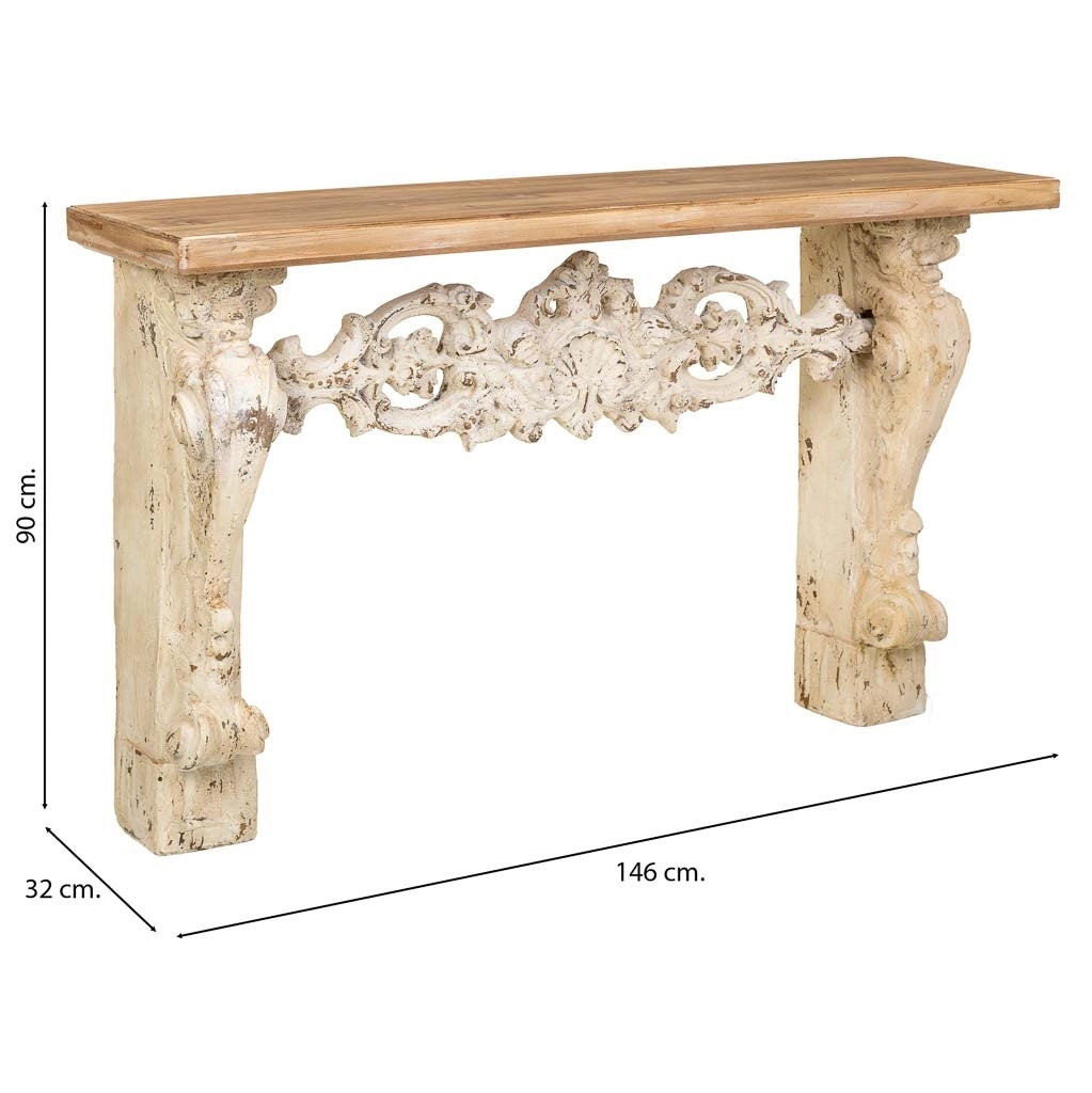 Mobile da ingresso in legno e magnesio Beige 146x32x90h cm