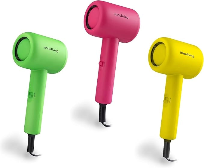 Innoliving Asciugacapelli Mini INN-612 Giallo, Compatto e Pieghevole, 1200W, Doppia Velocità,Disponibile in Vari Colori, Design Portatile per Viaggi e Palestra