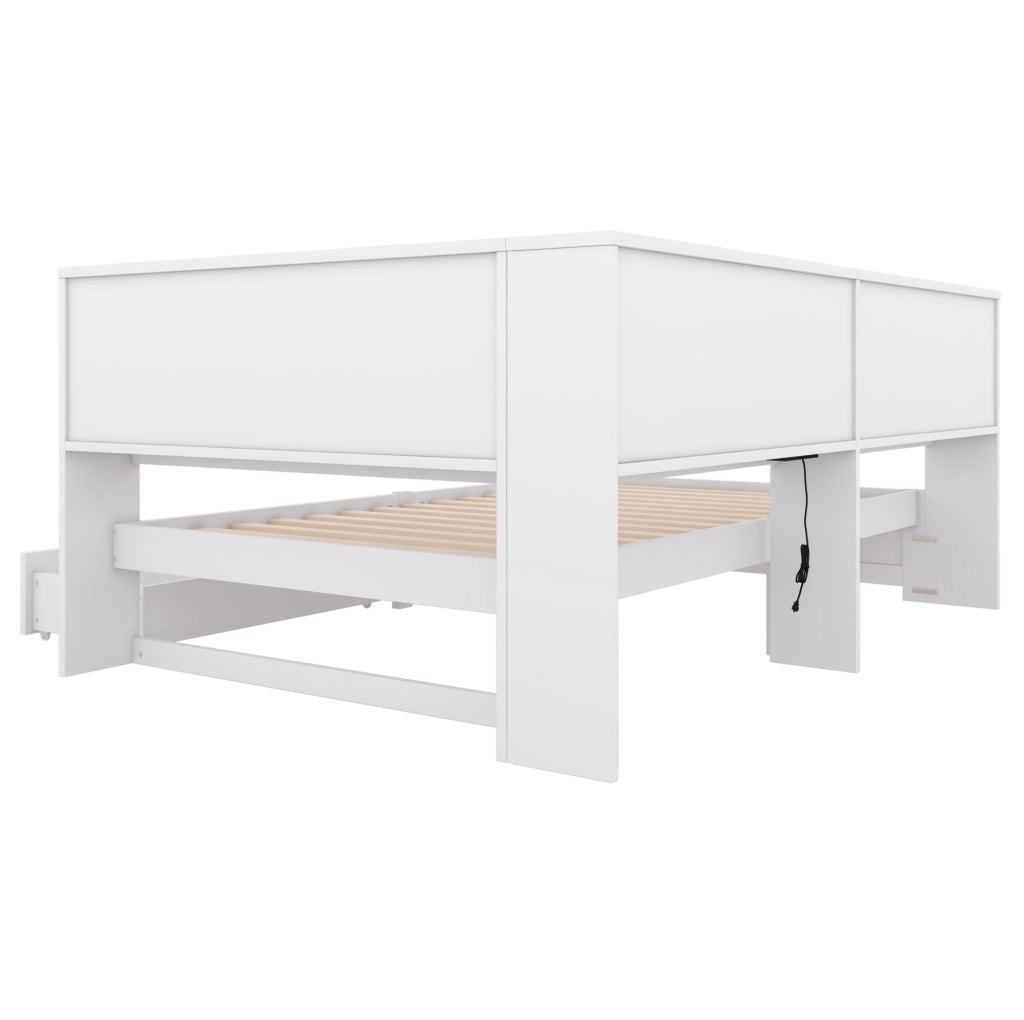Letto a divano 90x200 cm con 2 cassetti, prese USB e ripiani laterali