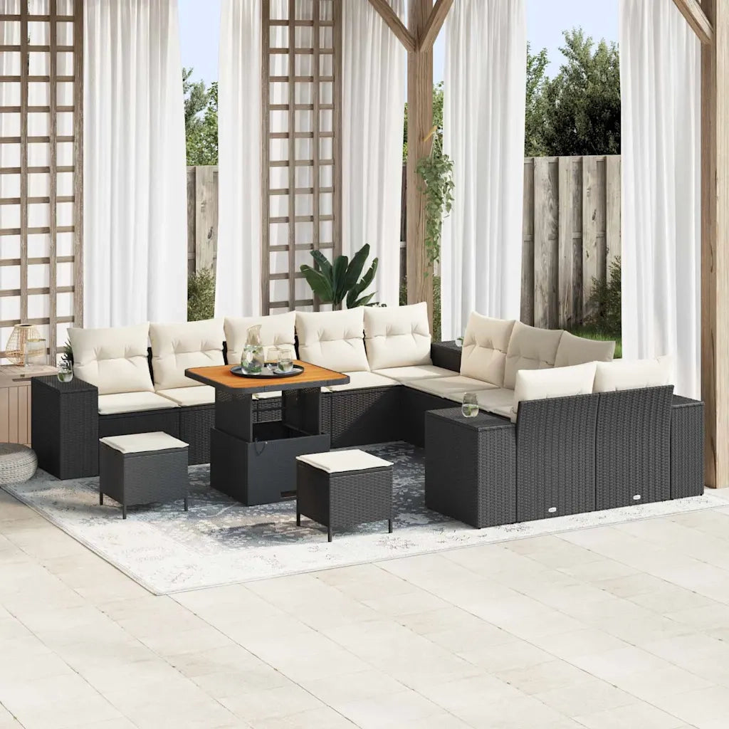 Set Divano da Giardino 13 pcs Nero e Crema polyrattan