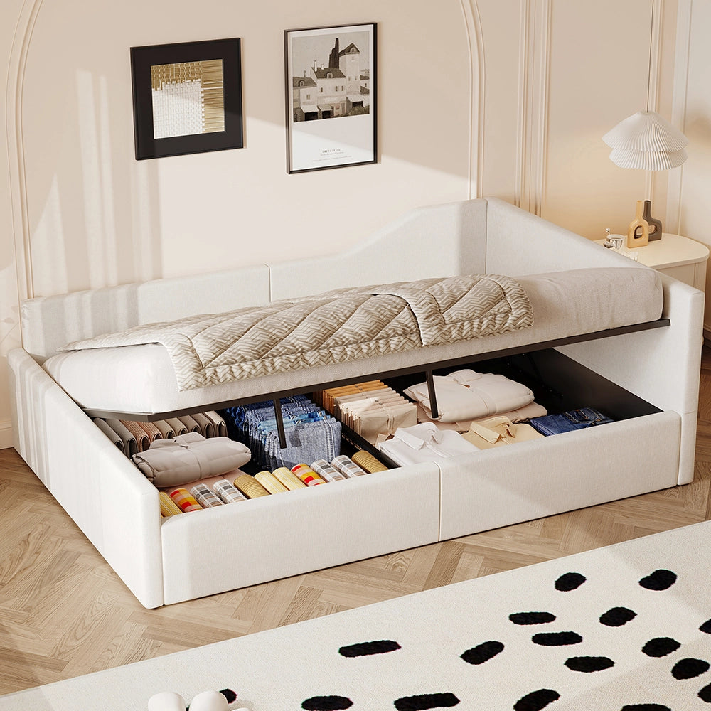 Letto imbottito - Xylo - 140x200cm con contenitore, beige