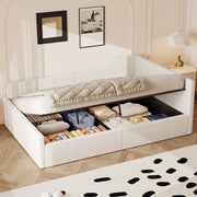 Letto imbottito - Xylo - 140x200cm con contenitore, beige