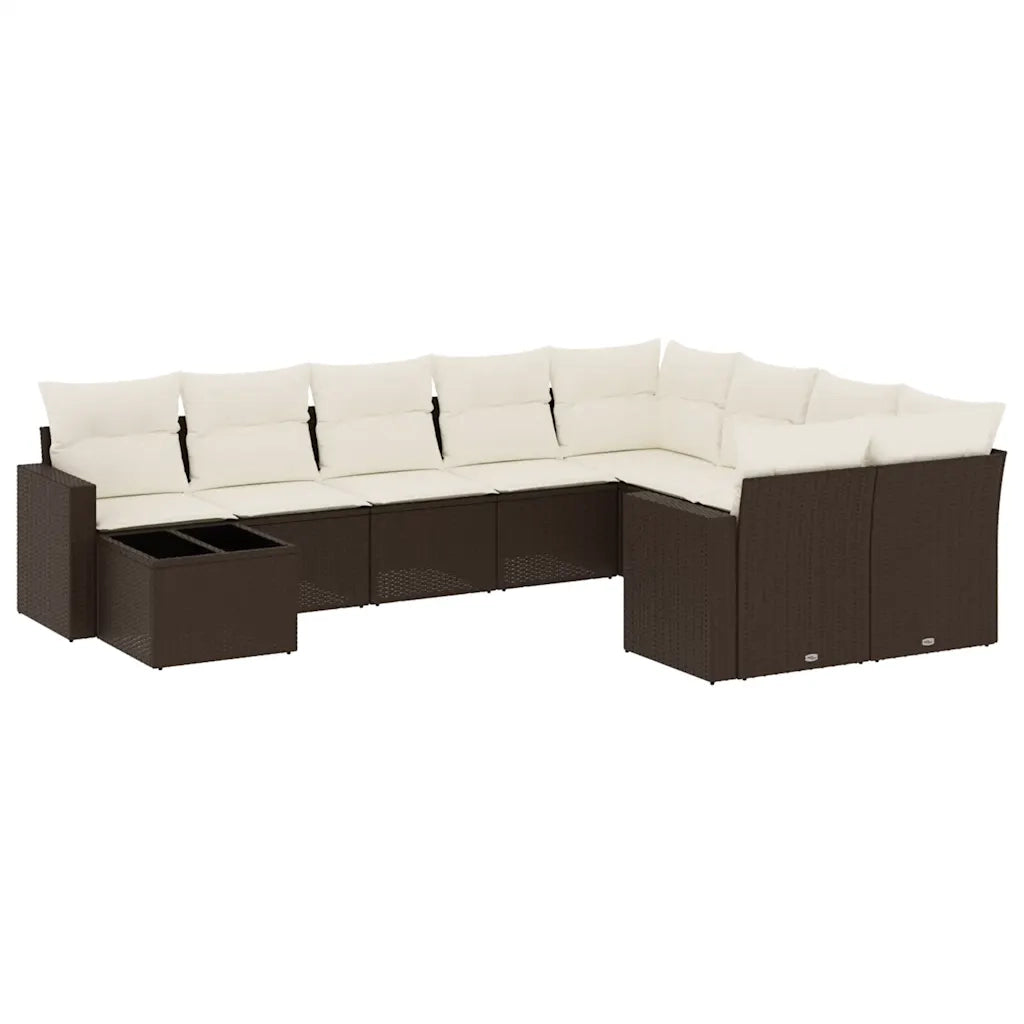 Set Divani da Giardino 10pz con Cuscini in Polyrattan Marrone 3219453