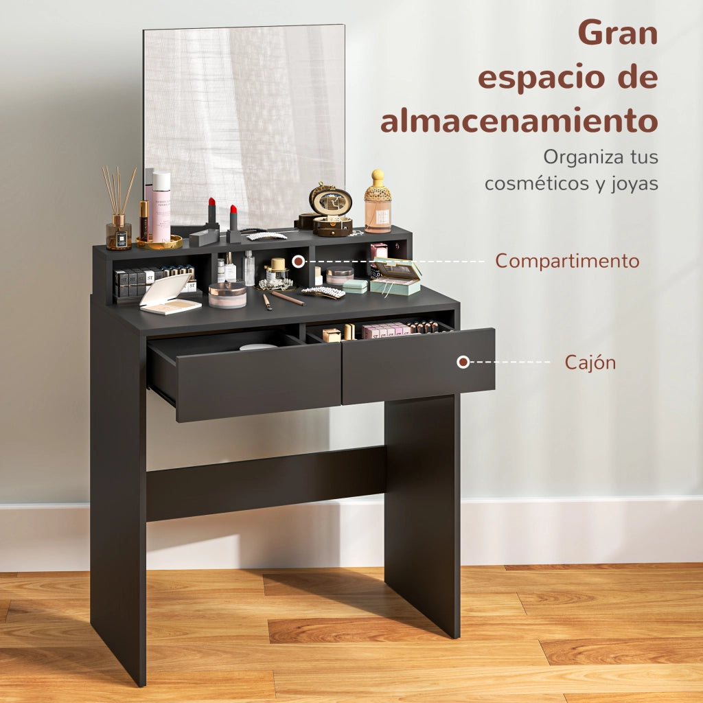 Tocador con specchio 2 cassetti 3 scompartimenti ¨C Minimal ¨C Nero 75x38x135 cm