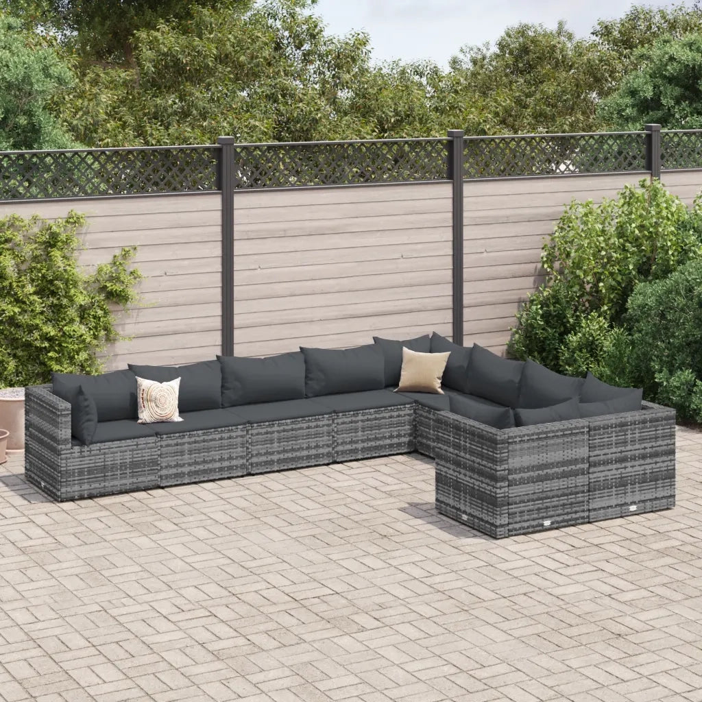 Set Divano da Giardino 9 pz con Cuscini Grigio in Polyrattan 3308314