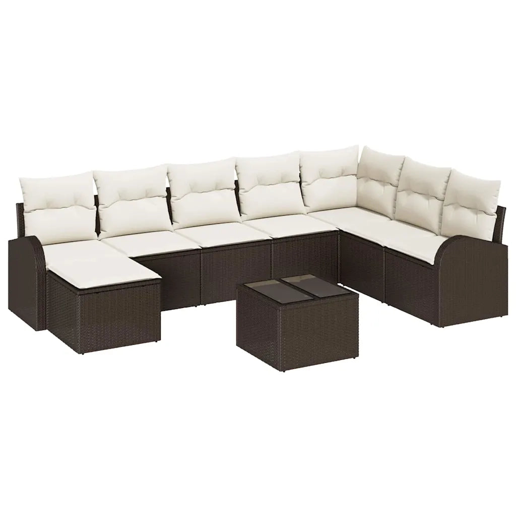 Set di divani con cuscino 9 pcs Marrone e bianco polyrattan 3354837
