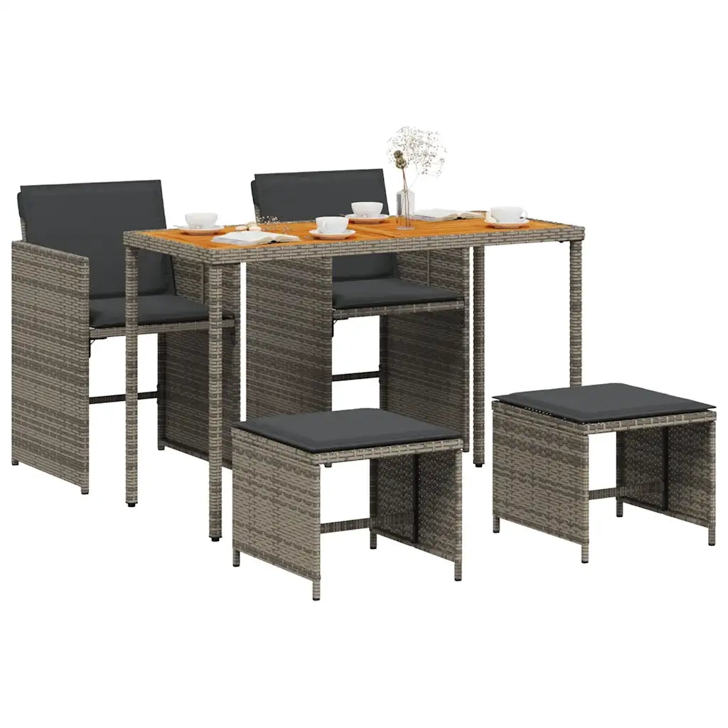 Set da Pranzo da Giardino 5 pz con Cuscini in Polyrattan Grigio 365086