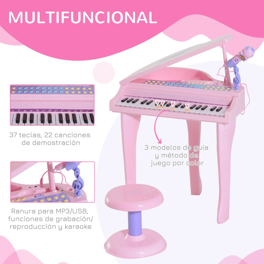 Pianoforte Elettronico per Bambini con Microfono e Luci ¨C Minimal ¨C Rosa 37 Tasti