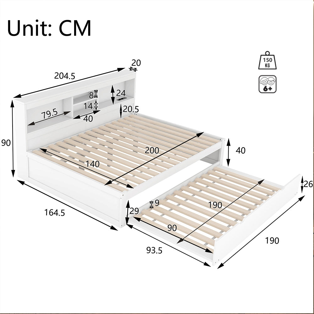 Divano letto daybed - Xylo - 140x200 cm LED USB contenitore bianco