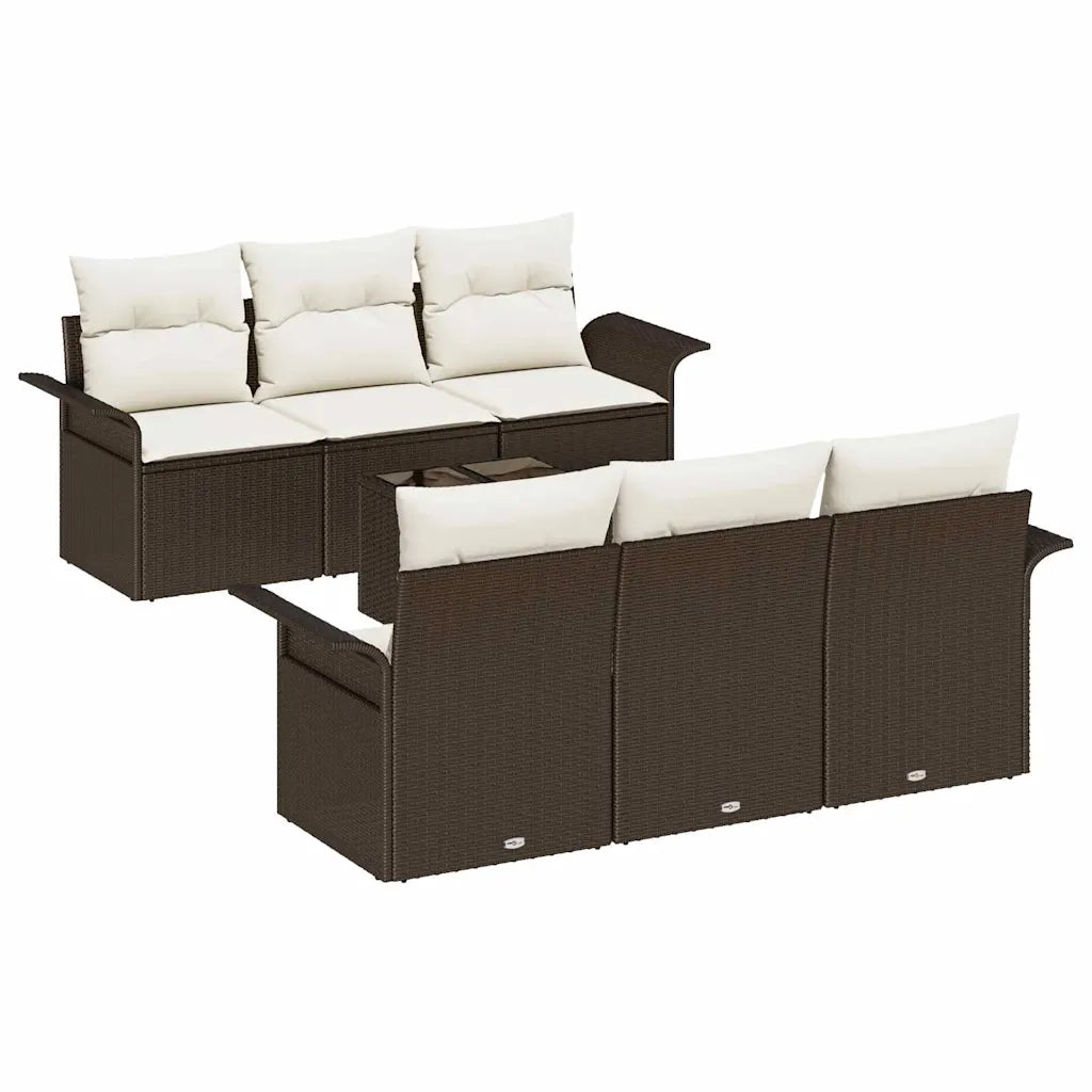 Set Divano da Giardino 7 pcs Marrone e Crema polyrattan