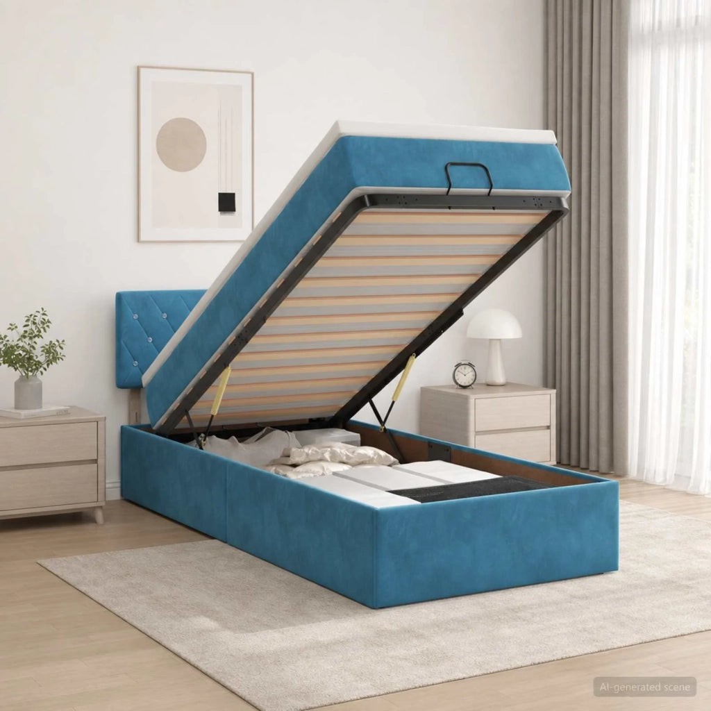 Letto Ottomano con Materasso e LED Blu scuro 100 x 200 cm 3457051
