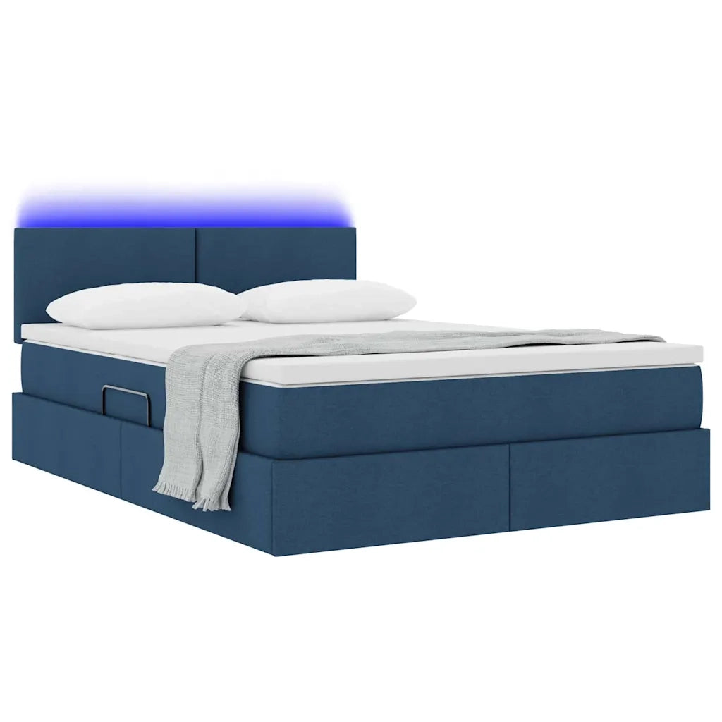 Letto con contenitore e LED con led Blu 140 x 200 cm Tessuto 3371090
