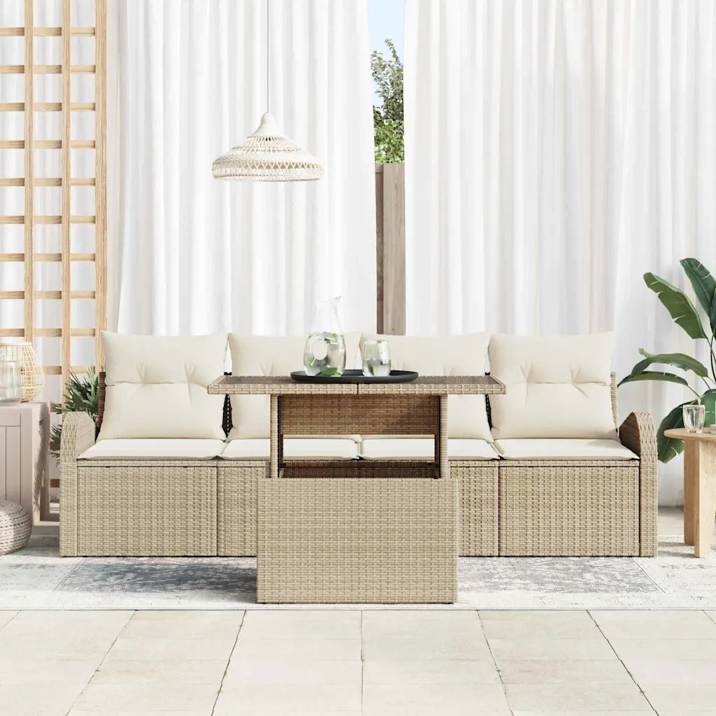 Set Divano da Giardino 5 pcs Beige Rattan in Polipropilene