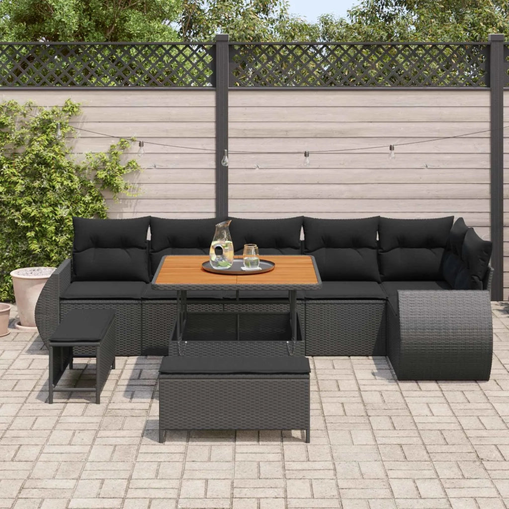 Set Divano da Giardino 9 pcs Nero Rattan in Polipropilene 3363834