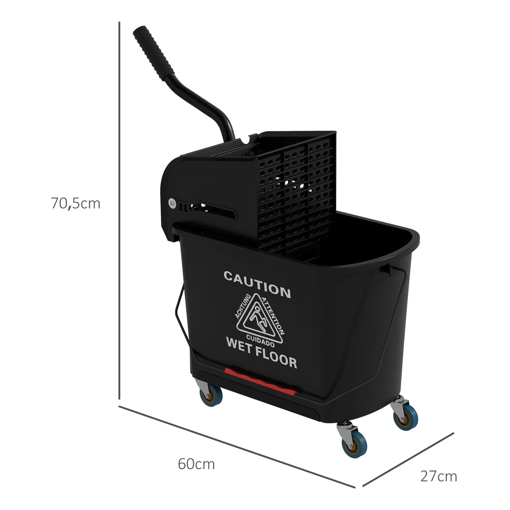 Secchio Lavapavimenti 20L con Ruote e Sgocciolatoio ¨C Zephmum ¨C Nero 60x27x70,5 cm