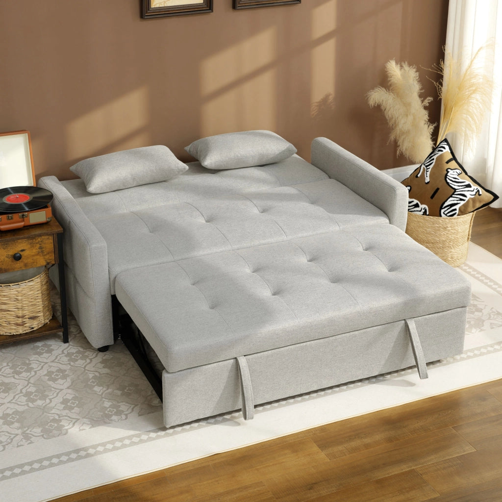 Divano Letto Clic Clac 2 Posti con Cuscini in Tessuto ¨C Zephmum ¨C Marrone Chiaro
