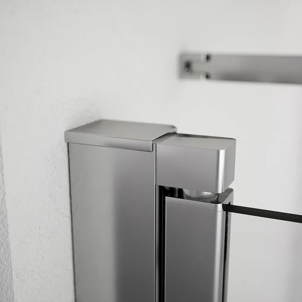 Box doccia 80x70cm con apertura saloon e parete fissa, profili cromati e vetro da 6mm trasparente h195 | Elba