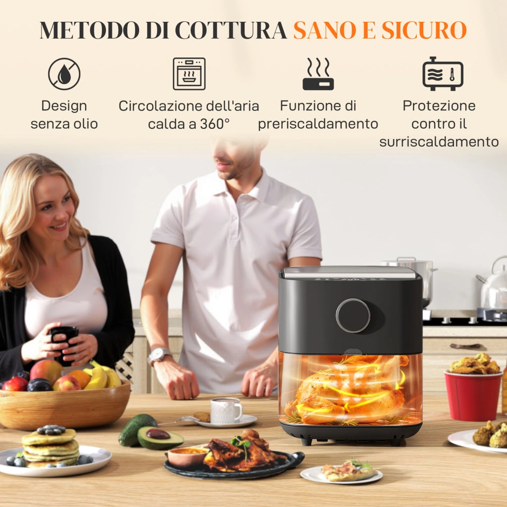 Friggitrice ad Aria 8L ¨C Zephmum ¨C 1700W, 8 Programmi, Nero