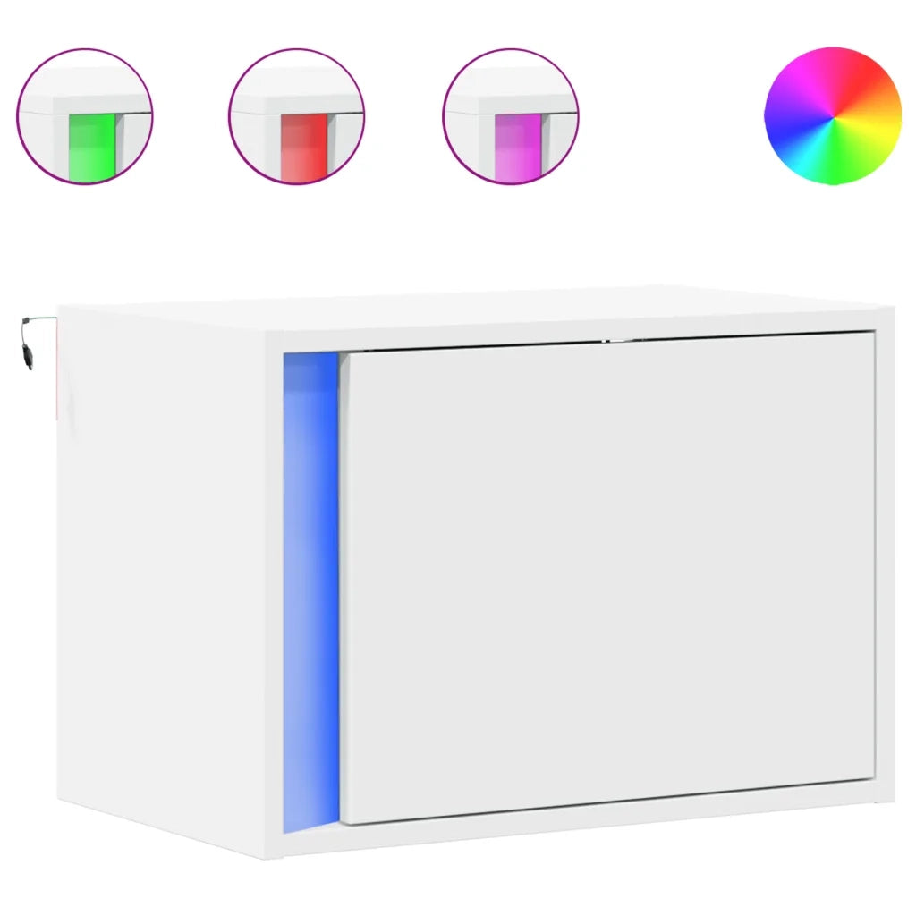 Comodino | Armadio da Notte | Mobiletto da notte a Parete con Luci LED Bianco