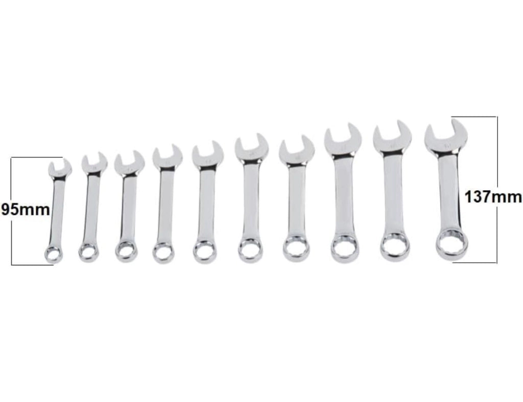 10 Chiavi combinate a forchetta e poligonale extra corte da 10 a 19 mm