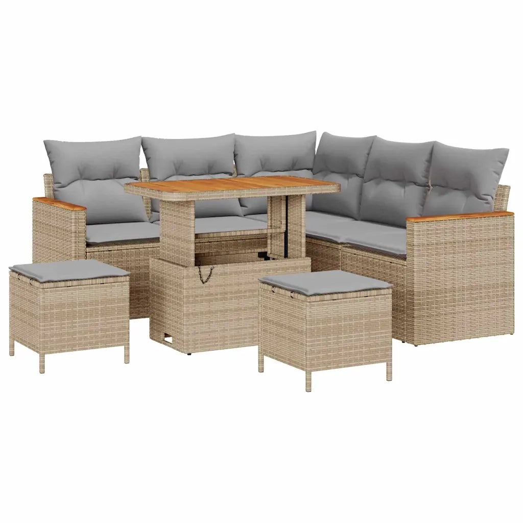 Set Divano da Giardino 8 pcs Beige polyrattan