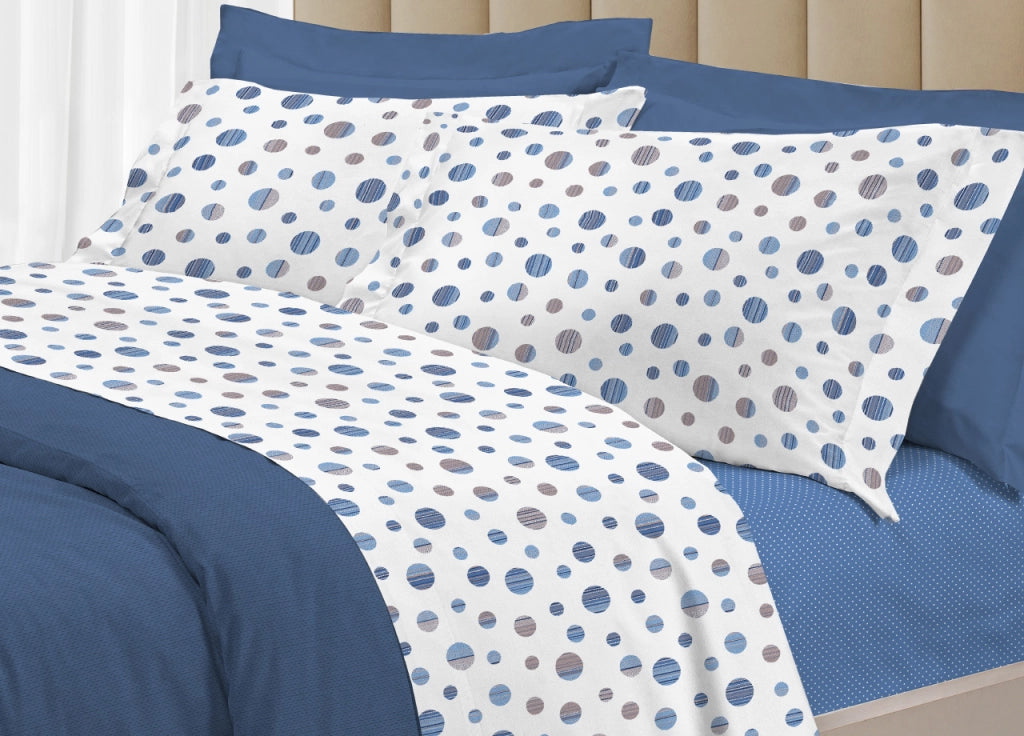 Completo Lenzuola Letto 100% Cotone Made Italy 3027 Disegno Dandy - Singolo - Blu