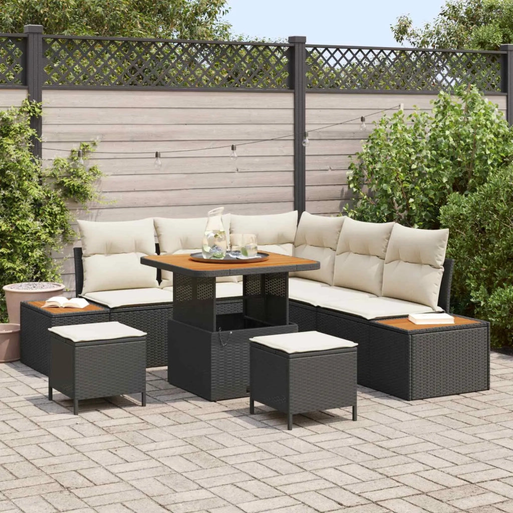 Set Divano da Giardino con cuscino 8 pcs Nero e Crema 3363300